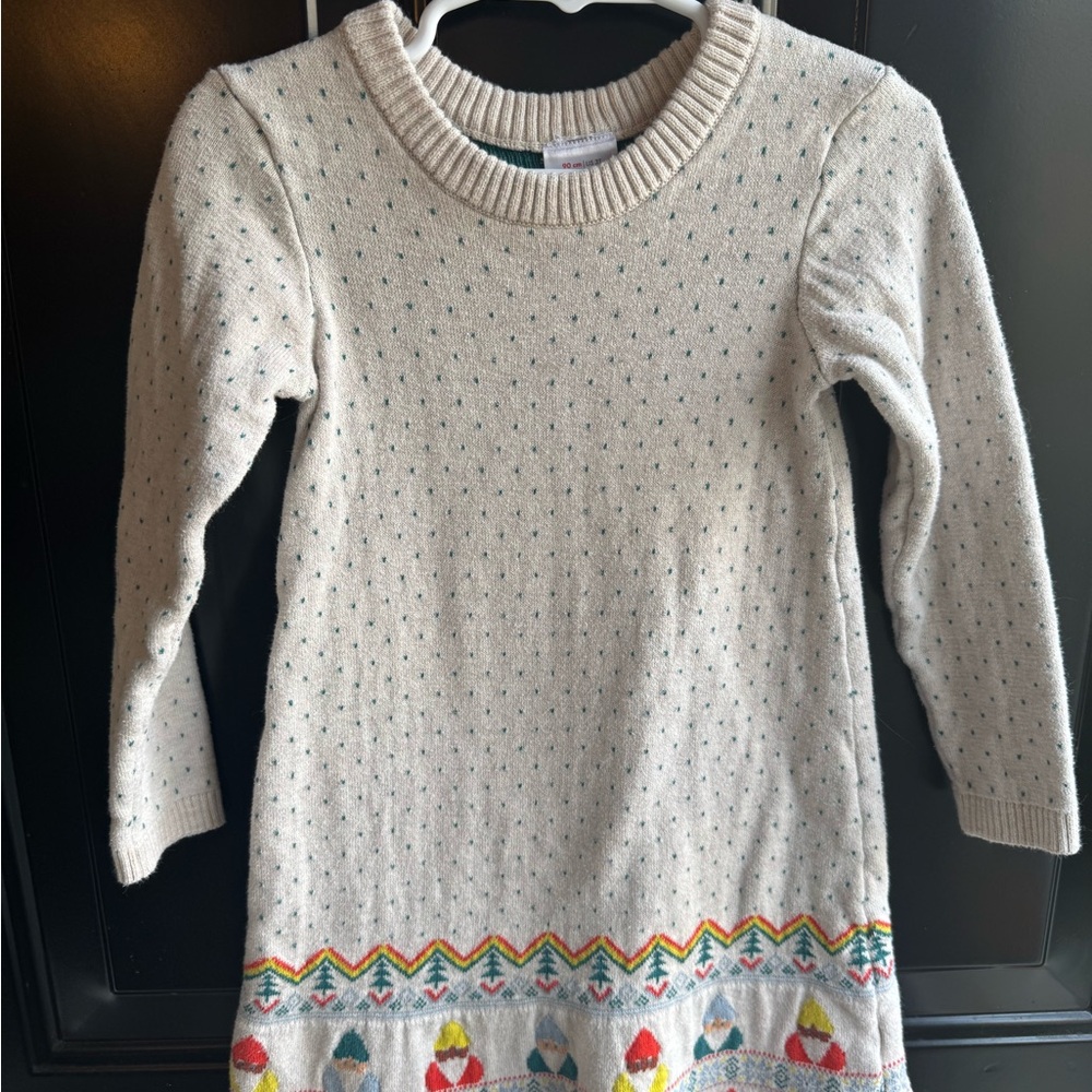 Hanna Andersson Cream Knit Dress with Green Accents